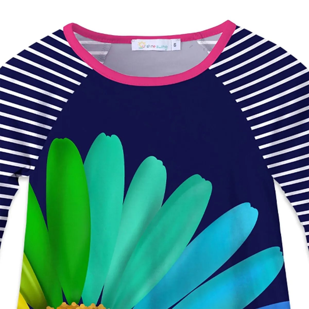 Dark Blue & Multi Color Daisy & Stripe Print Raglan Dress sold by Zulily product image thumbnail 2