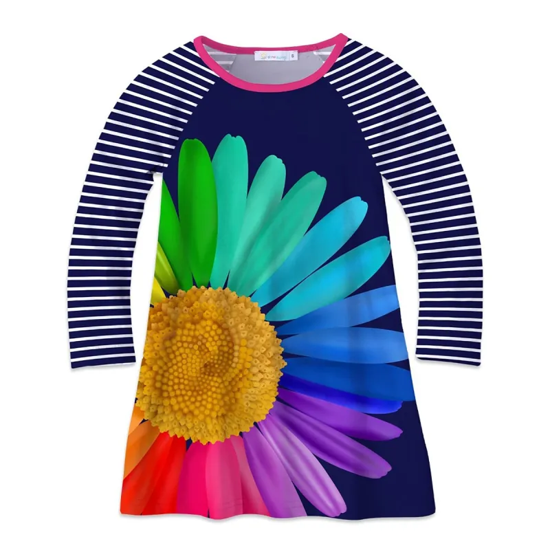 Dark Blue & Multi Color Daisy & Stripe Print Raglan Dress sold by Zulily