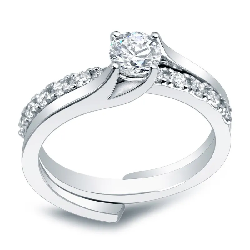 Auriya Platinum 1ct TDW Certified Round Diamond Insert Engagement Ring Set sold by Zulily