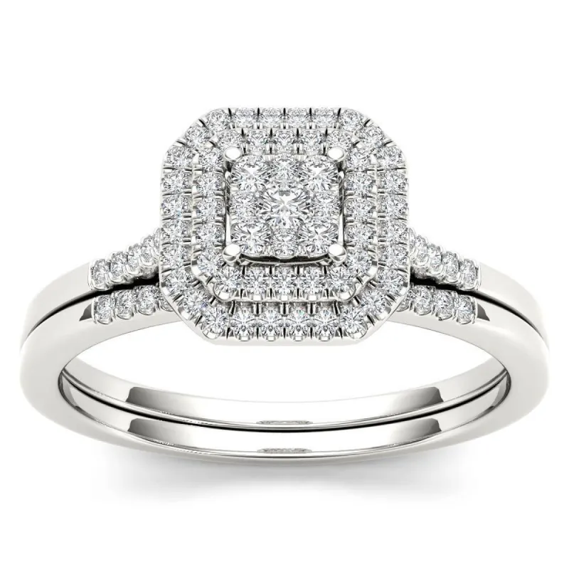 De Couer 10k White Gold 1/4ct TDW Diamond Cluster Halo Bridal Set sold by Zulily