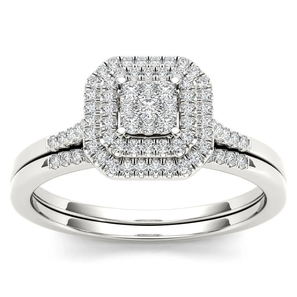 De Couer 10k White Gold 1/4ct TDW Diamond Cluster Halo Bridal Set sold by Zulily