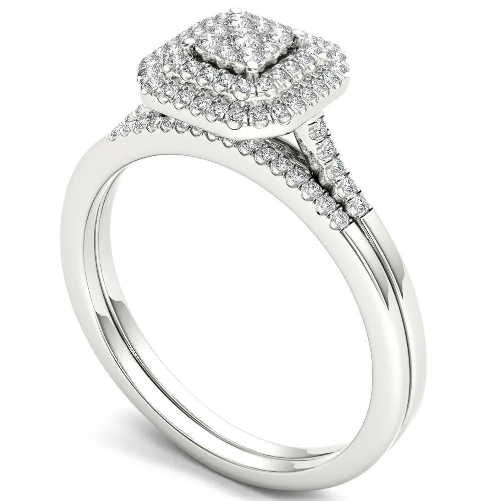 De Couer 10k White Gold 1/4ct TDW Diamond Cluster Halo Bridal Set sold by Zulily product image thumbnail 2