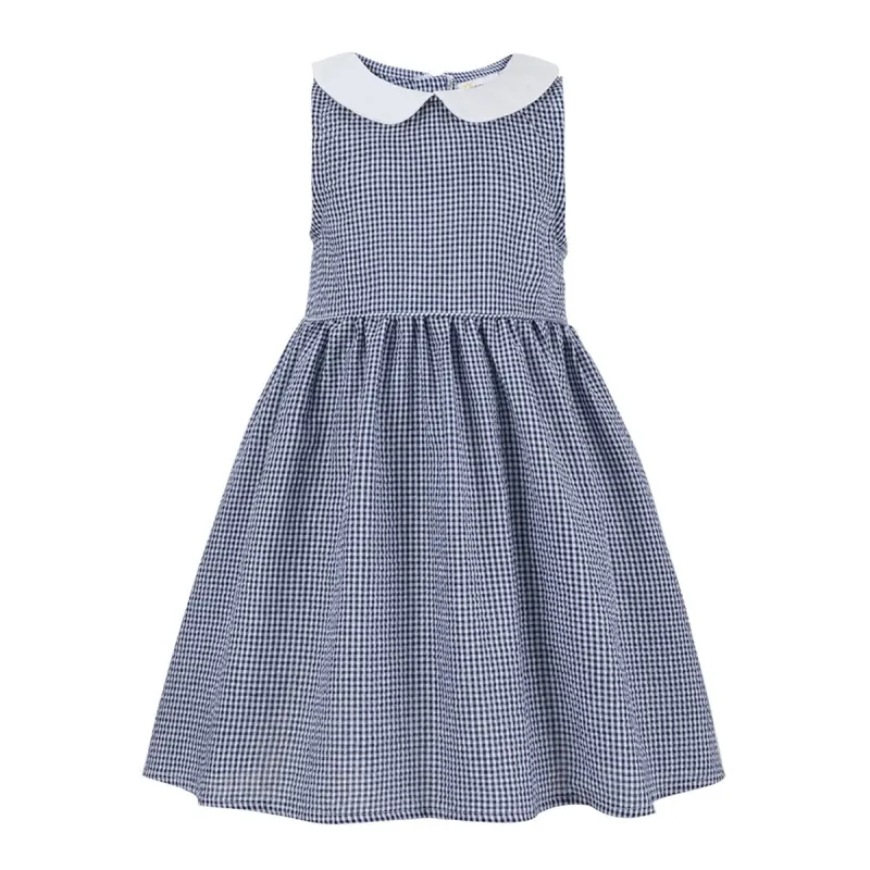 Blue Gingham Peter Pan Collar Sleeveless A-Line Dress sold by Zulily