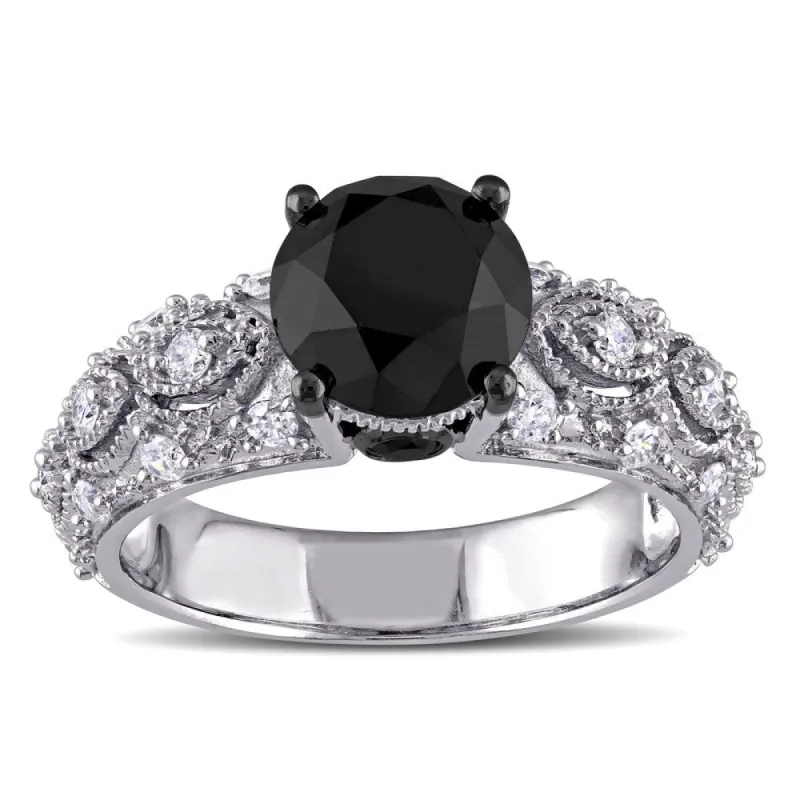 Miadora Signature Collection 10k White Gold 3ct TDW Black and White Diamond Vintage Engagement Ring sold by Zulily