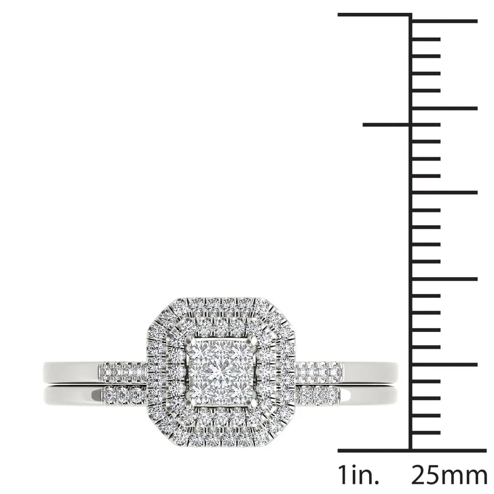 De Couer 10k White Gold 1/4ct TDW Diamond Cluster Halo Bridal Set sold by Zulily product image thumbnail 4