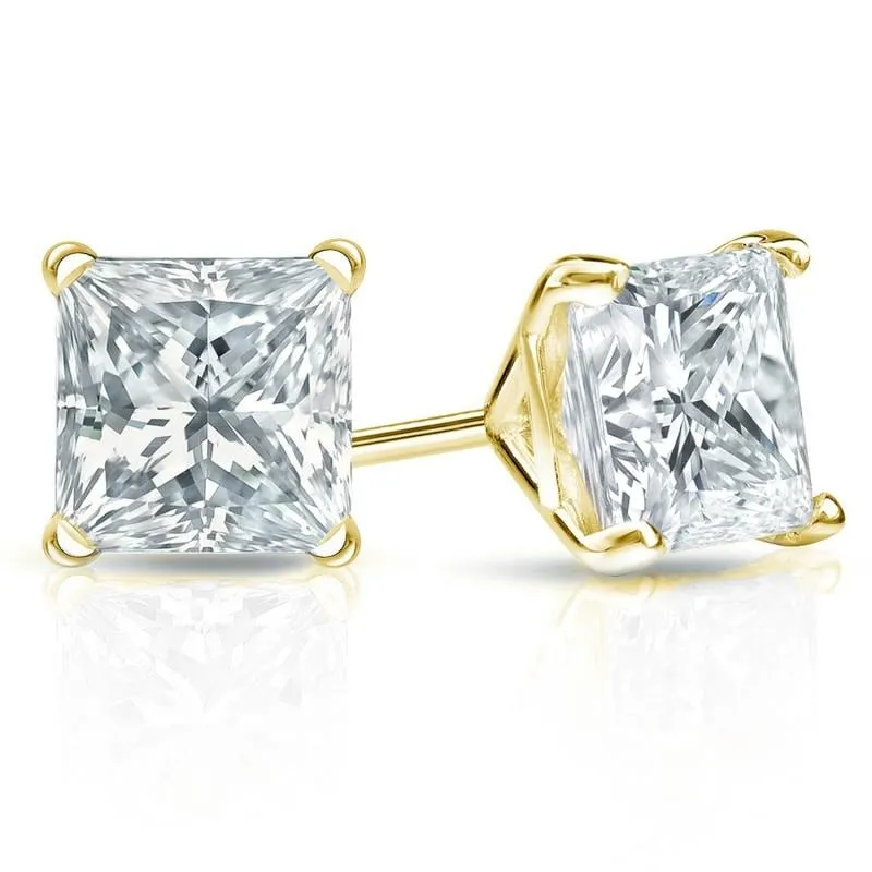 Auriya 14-karat Gold Lab Grown 2.50 carat TDW Princess Diamond Stud Earrings 4-Prong Martini Push-back sold by Zulily product image thumbnail 3