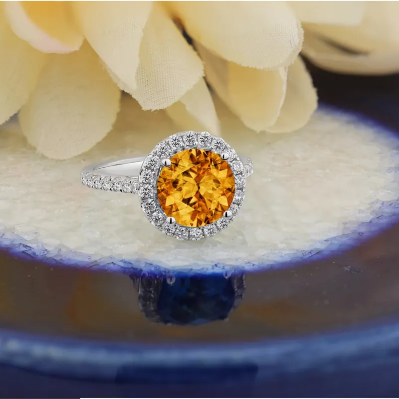 Auriya 3 1/3ct Fancy Round Citrine and Halo Diamond Engagement Ring 5/8ctw 14k Gold sold by Zulily