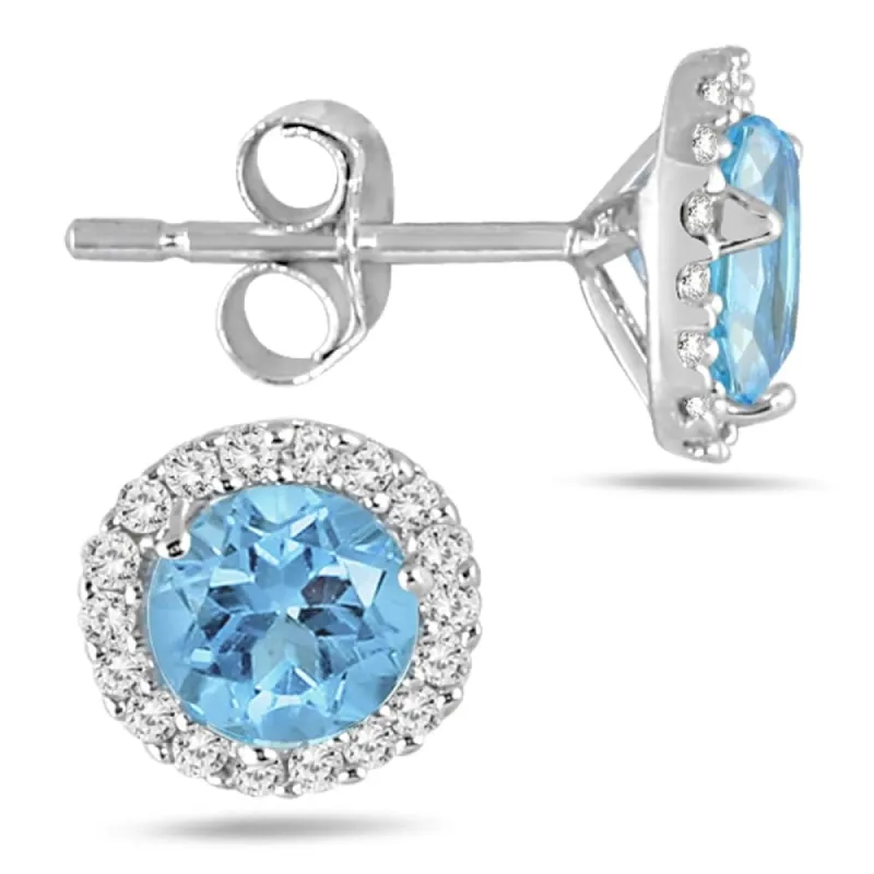 5MM Blue Topaz and Diamond Stud Earrings in 14K White Gold sold by Zulily