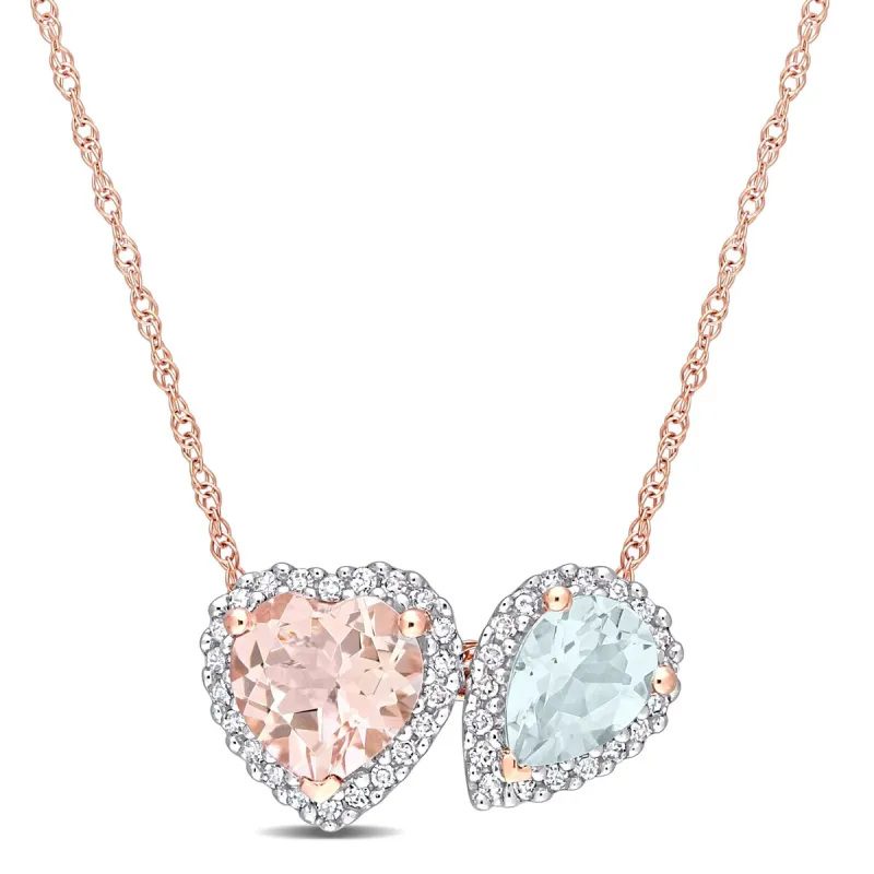 Miadora Morganite Aquamarine 1/5ct TDW Diamond Heart and Teardrop Halo Necklace10k Rose Gold sold by Zulily