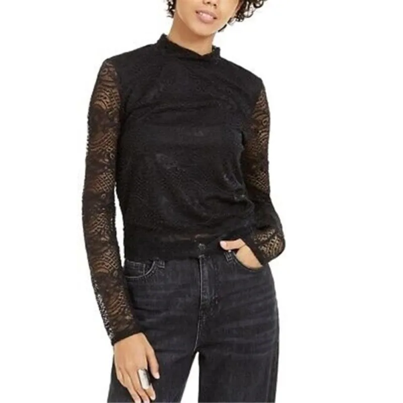Crave Fame Juniors' Lace Mock-Neck Top Black Size Medium sold by Zulily