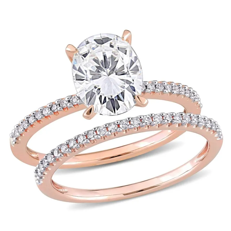 Miadora 2ct DEW Oval-Cut Moissanite and 1/4ct TDW Diamond Bridal Ring Set in 14k Rose Gold sold by Zulily