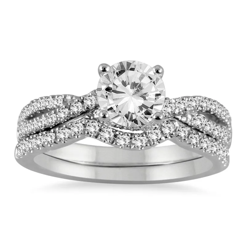 AGS Certified 1 1/3 Carat TW Diamond Bridal Set in 14K White Gold (J-K Color, I2-I3 Clarity) sold by Zulily