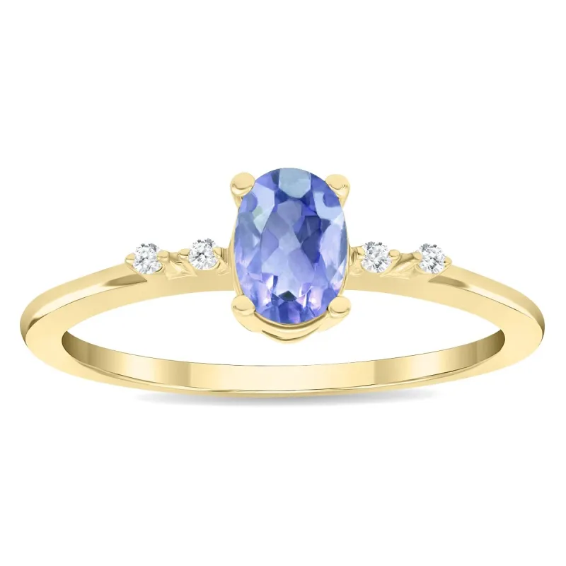 Women's Oval Shaped Tanzanite and Diamond Sparkle Ring in 10K Yellow Gold sold by Zulily