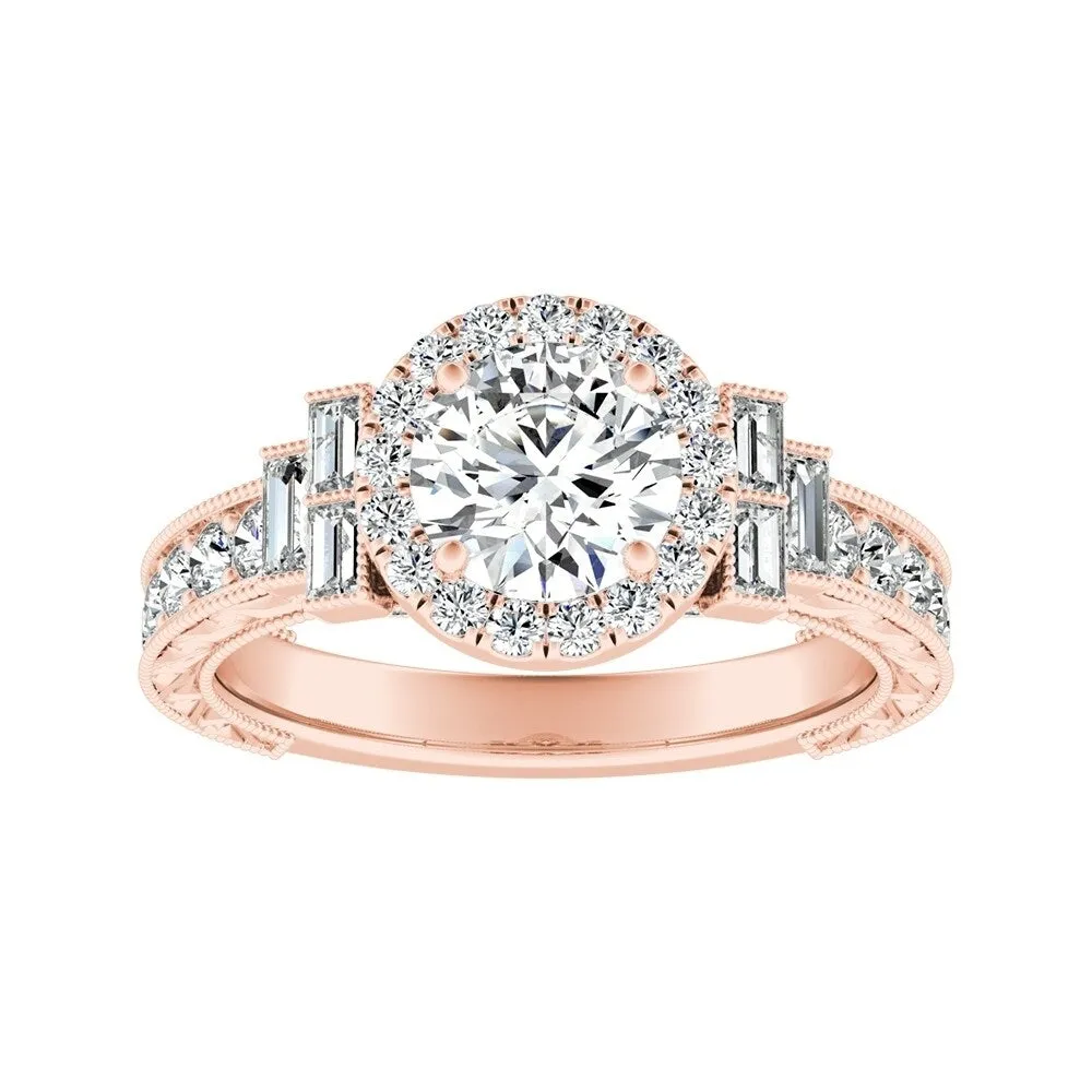 Auriya 14k Gold 14K Deco Vintage 3ct Moissanite Engagement Ring with 9/10ctw Halo Diamond sold by Zulily product image thumbnail 3