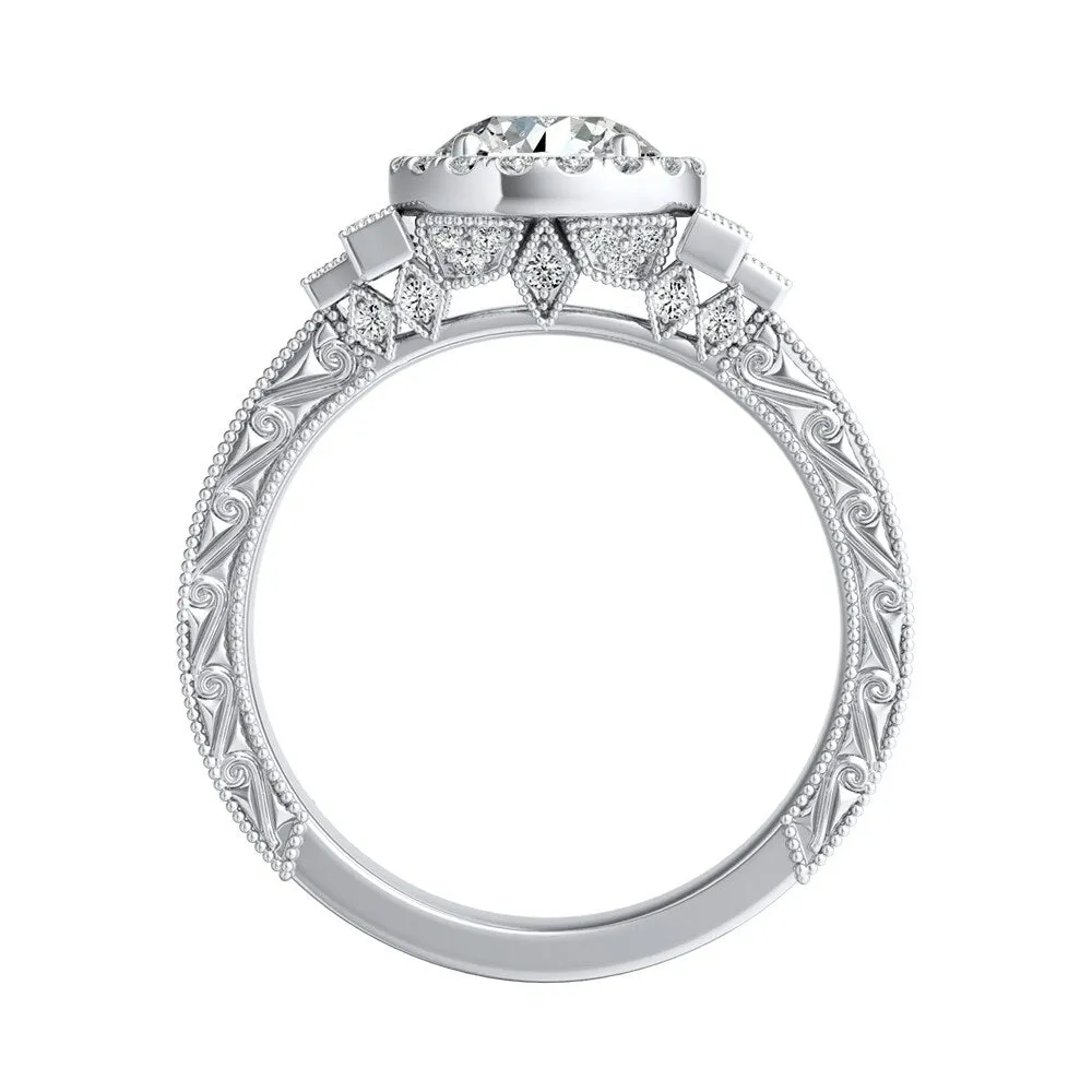 Auriya 14k Gold 14K Deco Vintage 3ct Moissanite Engagement Ring with 9/10ctw Halo Diamond sold by Zulily product image thumbnail 4