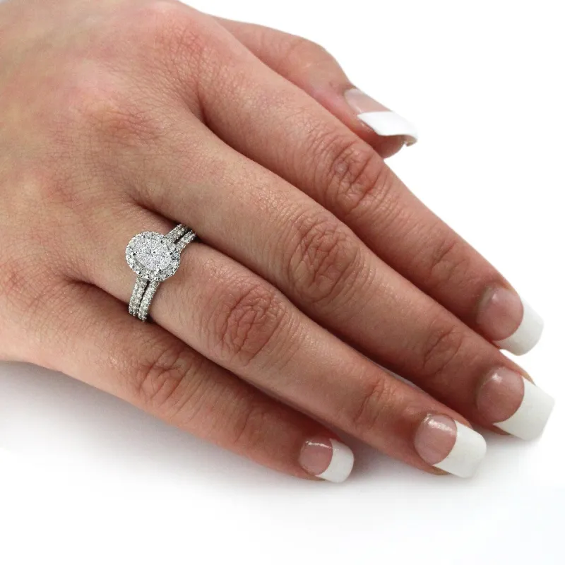 Auriya 3/4ctw Oval Halo Diamond Engagement Ring Set 14k Gold sold by Zulily