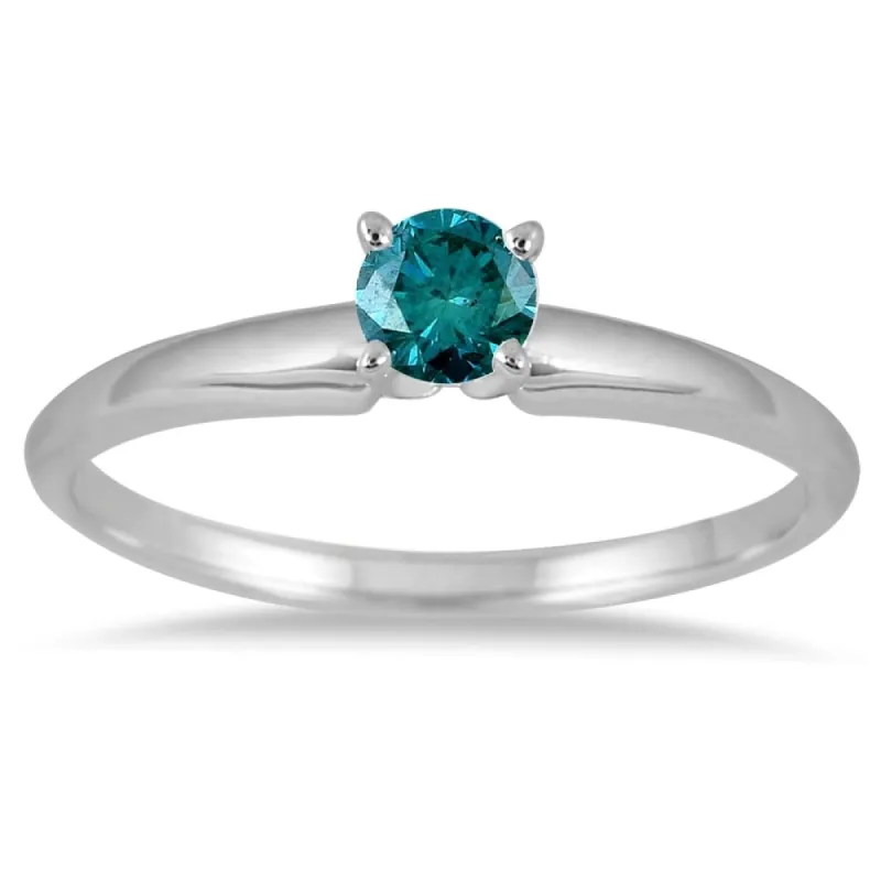 1/4 Carat Round Blue Diamond Solitaire Ring in 14k White Gold sold by Zulily