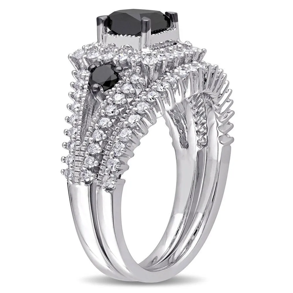 Miadora 10k White Gold 2ct TDW Black and White Diamond 3-stone Bridal Set sold by Zulily product image thumbnail 2