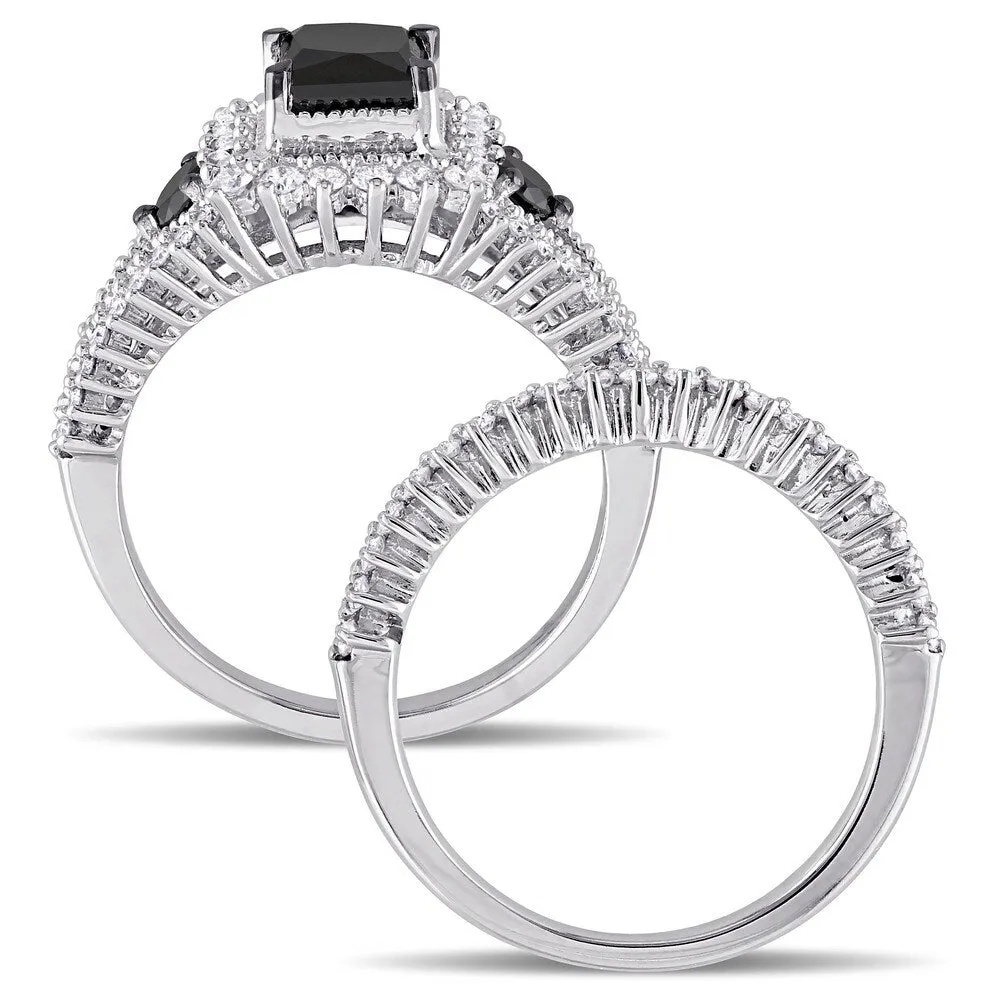Miadora 10k White Gold 2ct TDW Black and White Diamond 3-stone Bridal Set sold by Zulily product image thumbnail 5