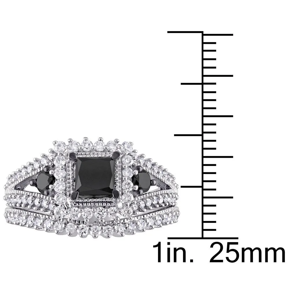 Miadora 10k White Gold 2ct TDW Black and White Diamond 3-stone Bridal Set sold by Zulily product image thumbnail 3