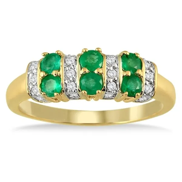Six Stone Emerald and Diamond Ring 14k Yellow Gold sold by Zulily
