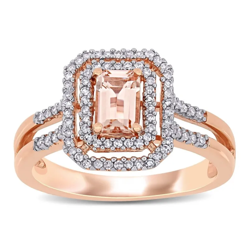 Miadora 10k Rose Gold Octagon-cut Morganite and 1/4ct TDW Diamond Double Halo Split Shank Engagement Ring sold by Zulily