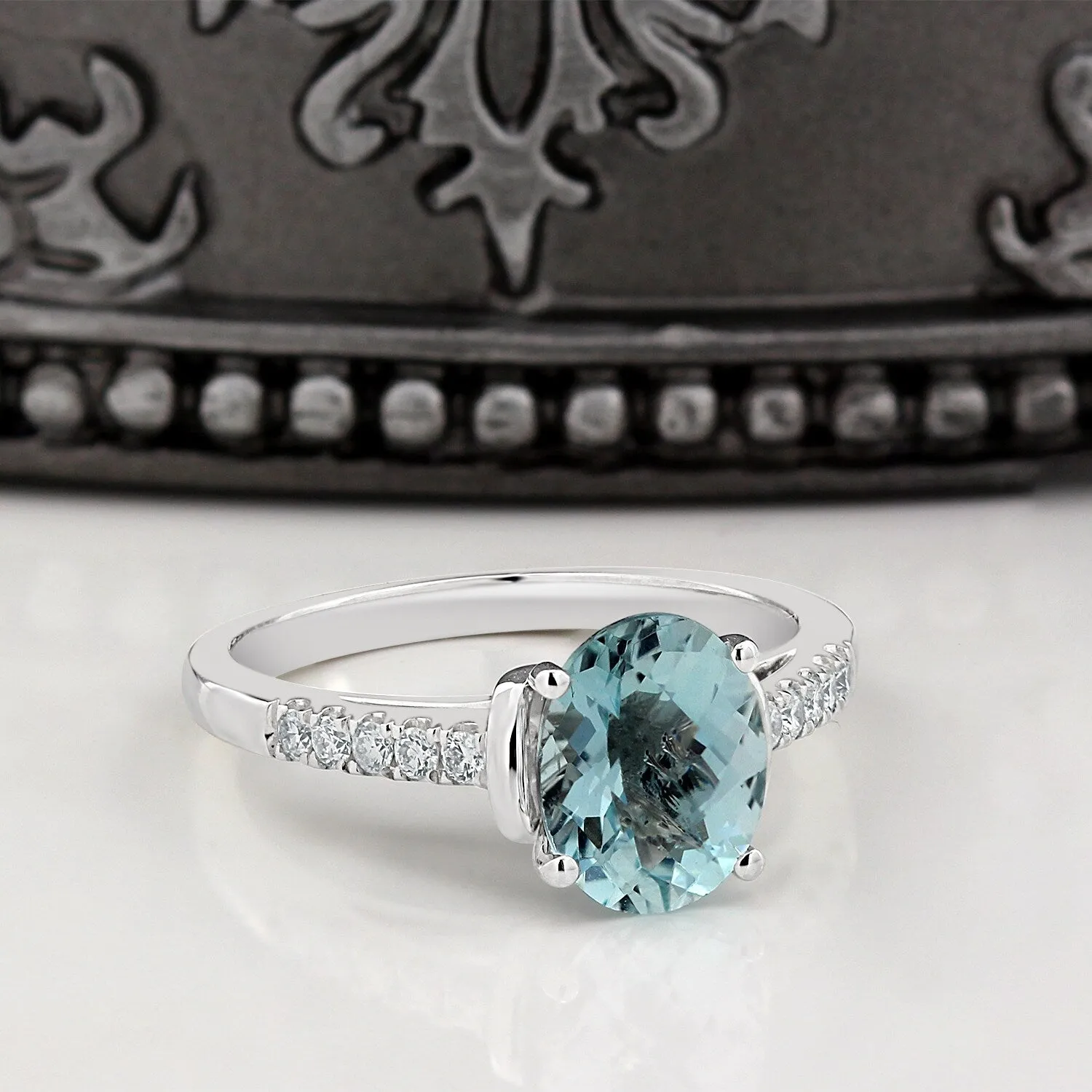 Auriya 2ct Fancy Oval Swiss Blue Topaz and Diamond Engagement Ring 1/6ctw 14k Gold sold by Zulily