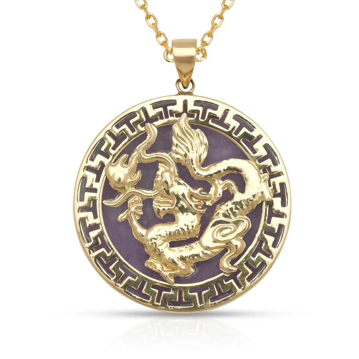 Curata 14k Yellow Gold 18-inch Jade Large Dragon Circle Pendant Necklace (26mm x 32mm) sold by Zulily product image thumbnail 3