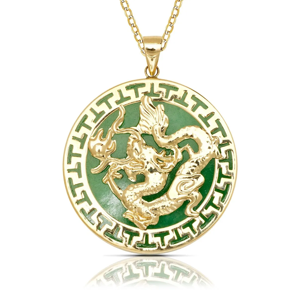 Curata 14k Yellow Gold 18-inch Jade Large Dragon Circle Pendant Necklace (26mm x 32mm) sold by Zulily