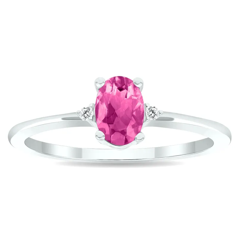 Women's Pink Topaz and Diamond Classic Band in 10K White Gold sold by Zulily
