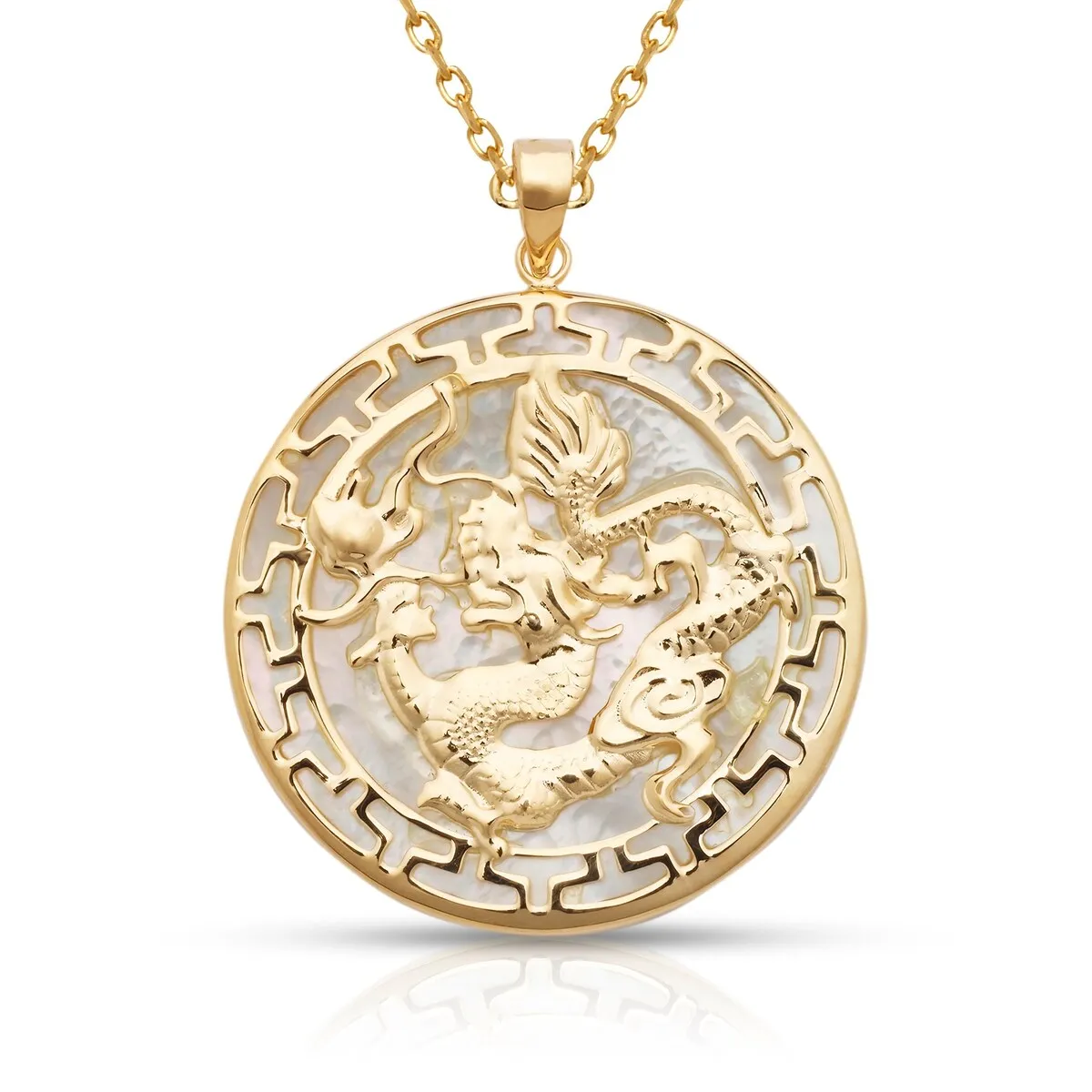 Curata 14k Yellow Gold 18-inch Jade Large Dragon Circle Pendant Necklace (26mm x 32mm) sold by Zulily product image thumbnail 2