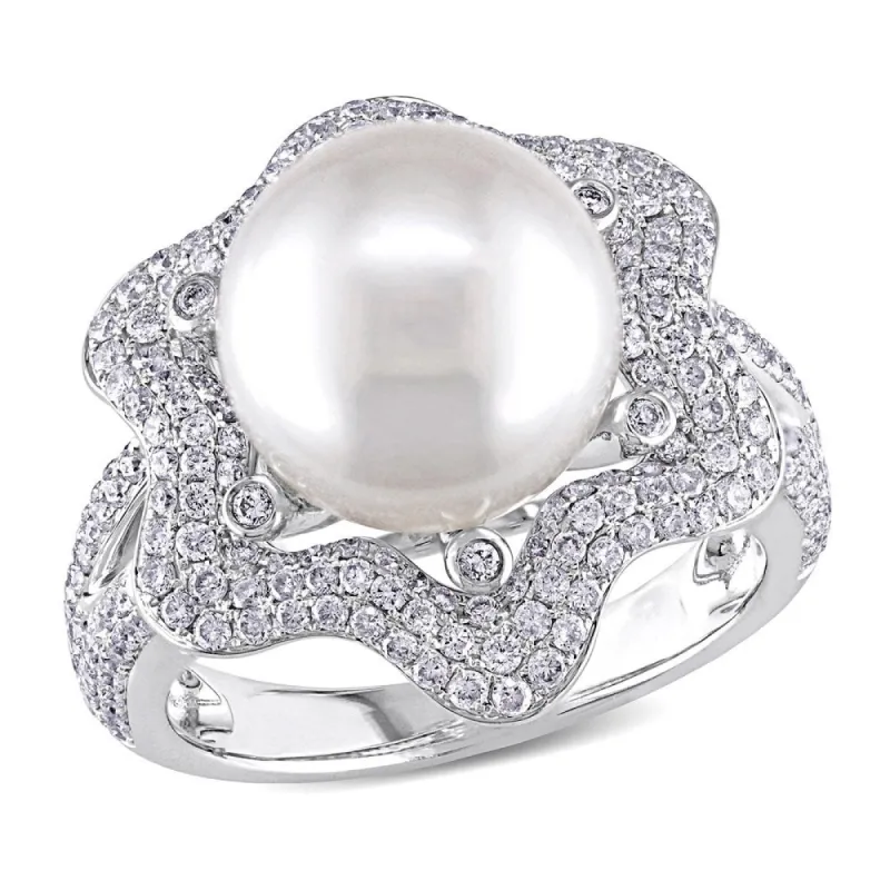 Miadora 14k White Gold South Sea Pearl and 1ct TDW Diamond Ring (10-10.5 MM) sold by Zulily