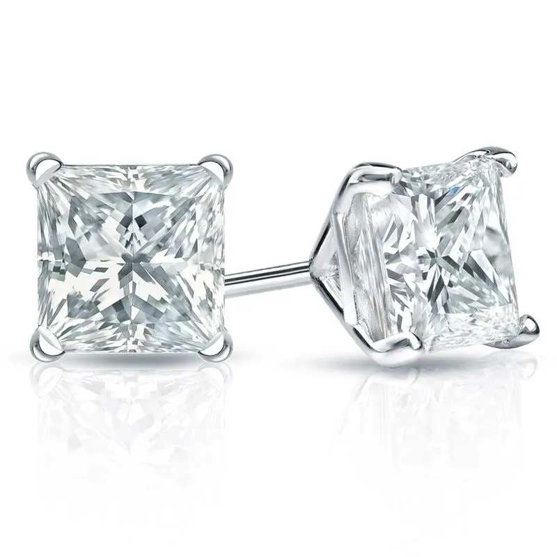 Auriya 14-karat Gold Lab Grown 4.00 carat TDW Princess Diamond Stud Earrings 4-Prong Martini Push-back sold by Zulily