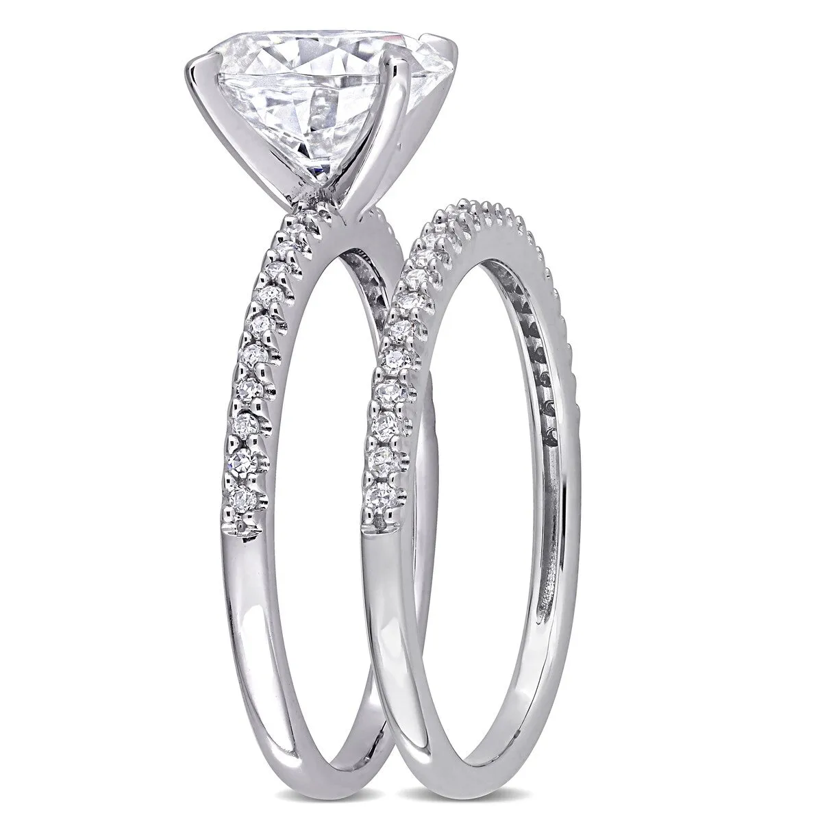 Miadora 2ct DEW Oval-Cut Moissanite and 1/4ct TDW Diamond Bridal Ring Set in 14k White Gold sold by Zulily product image thumbnail 3