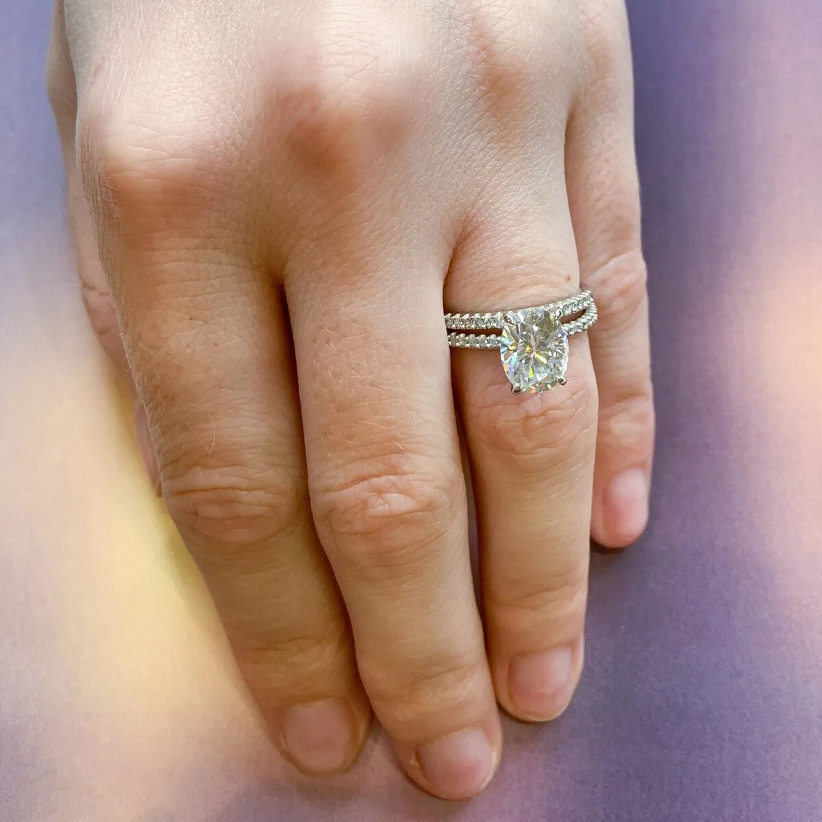 Miadora 2ct DEW Oval-Cut Moissanite and 1/4ct TDW Diamond Bridal Ring Set in 14k White Gold sold by Zulily product image thumbnail 2