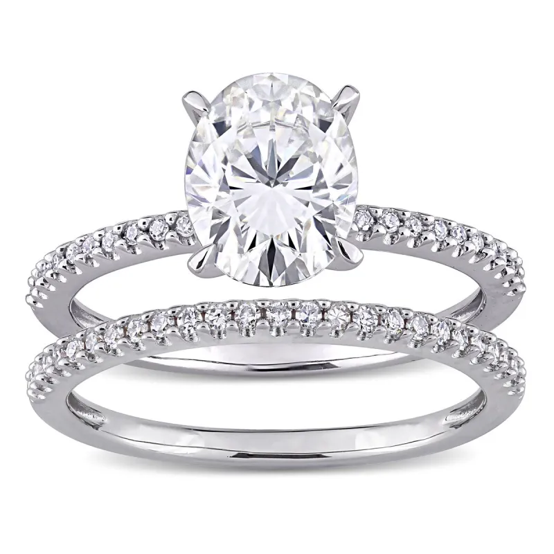 Miadora 2ct DEW Oval-Cut Moissanite and 1/4ct TDW Diamond Bridal Ring Set in 14k White Gold sold by Zulily
