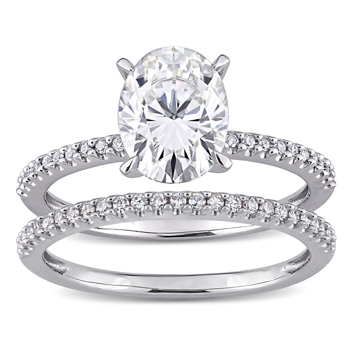 Miadora 2ct DEW Oval-Cut Moissanite and 1/4ct TDW Diamond Bridal Ring Set in 14k White Gold sold by Zulily