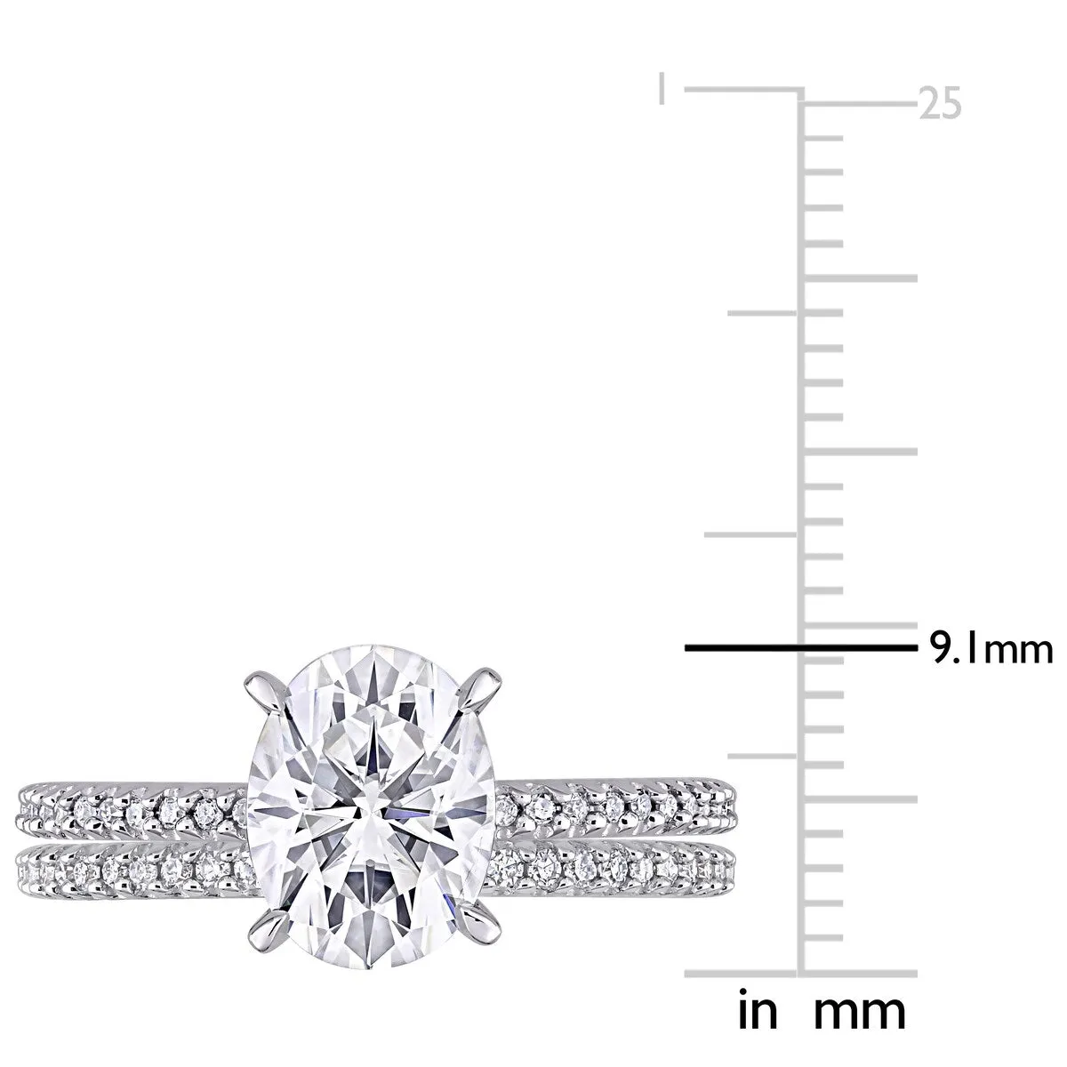 Miadora 2ct DEW Oval-Cut Moissanite and 1/4ct TDW Diamond Bridal Ring Set in 14k White Gold sold by Zulily product image thumbnail 5
