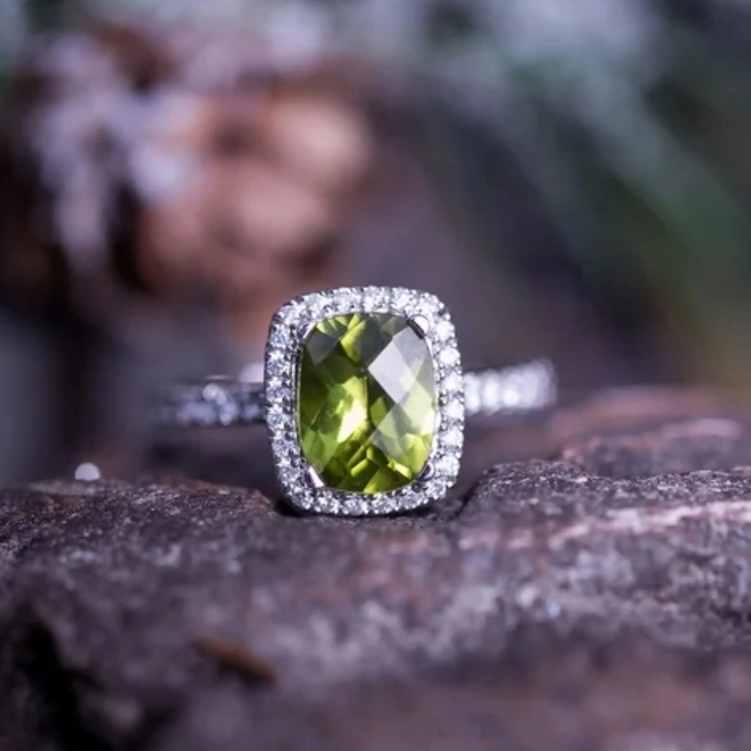 Auriya 1 7/8ct Cushion-cut Peridot and Halo Diamond Engagement Ring 3/8ctw 14k Gold sold by Zulily