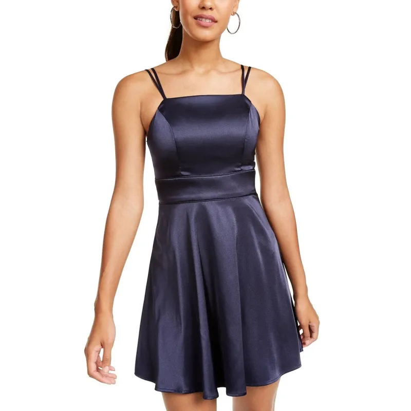 Sequin Hearts Juniors' Satin Fit & Flare Dress Navy Size 5 sold by Zulily