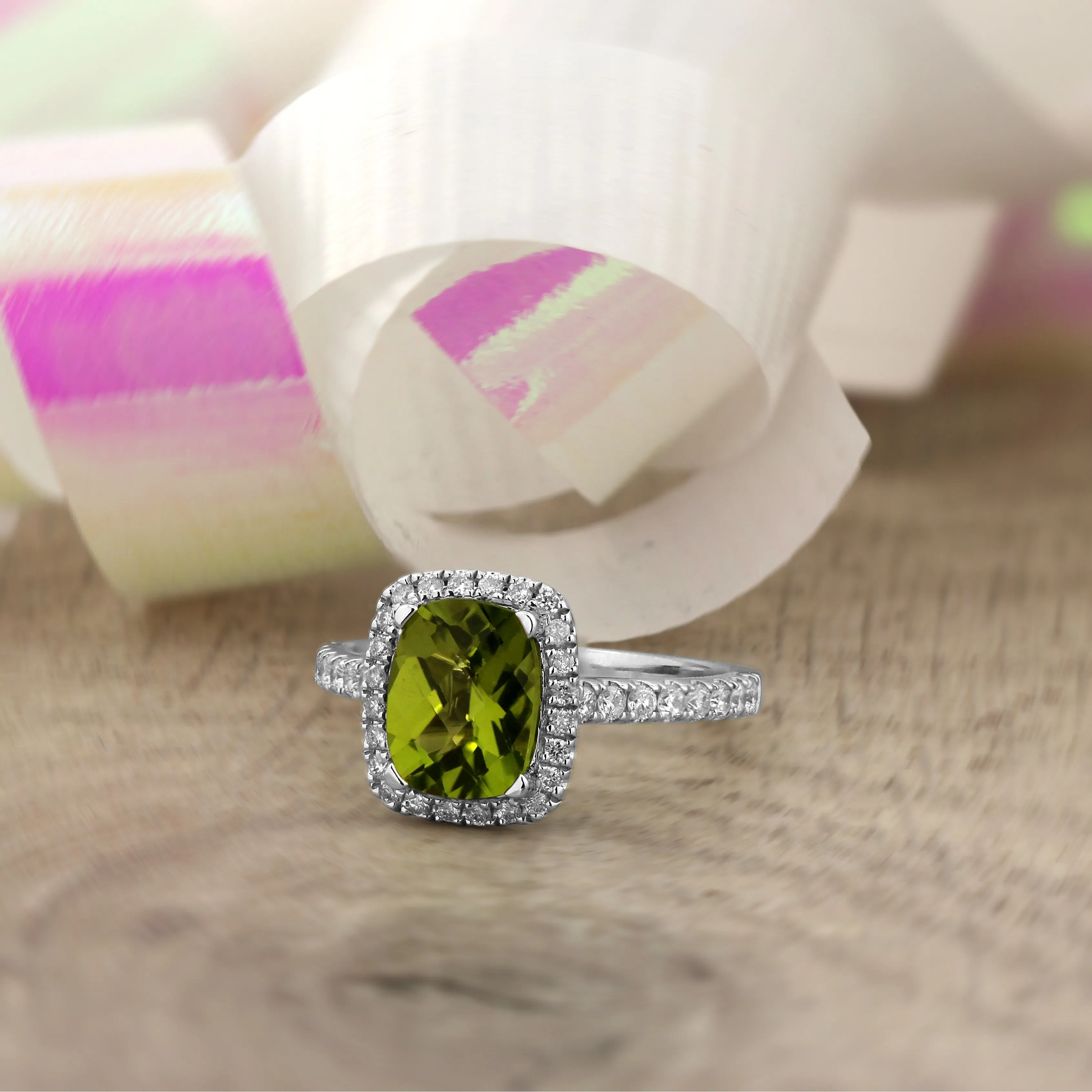 Auriya 1 7/8ct Cushion-cut Peridot and Halo Diamond Engagement Ring 3/8ctw 14k Gold sold by Zulily product image thumbnail 2