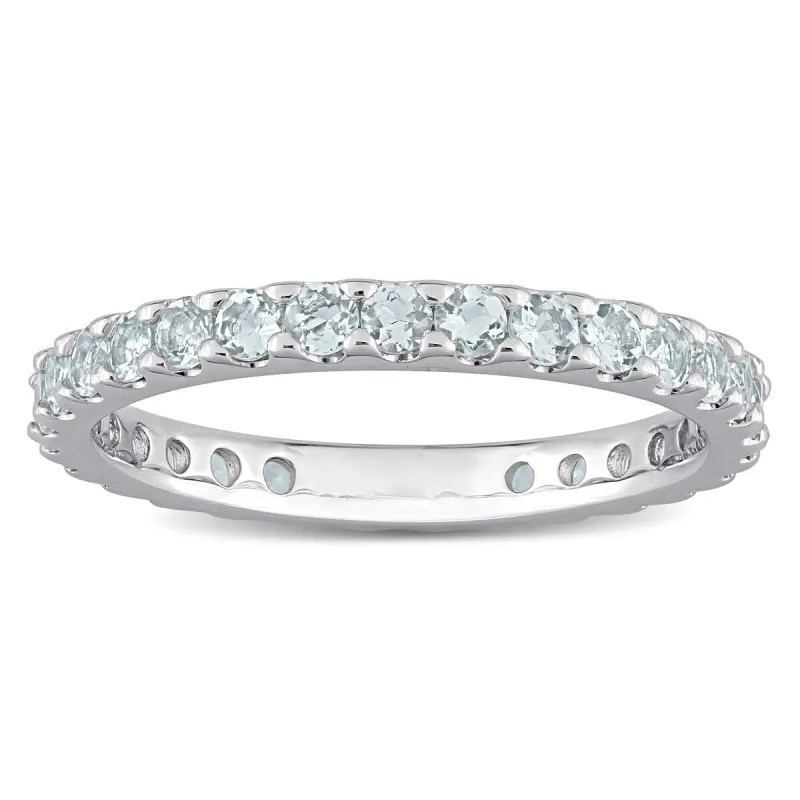 Miadora 10k White Gold Aquamarine Stackable Eternity Wedding Band Ring sold by Zulily