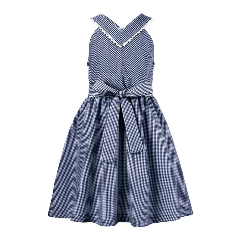 Blue Gingham Bow-Accent Sleeveless A-Line Dress sold by Zulily