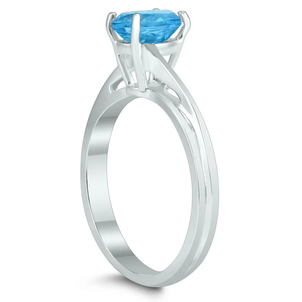 Solitaire Oval 7X5MM Blue Topaz Gemstone Twist Ring in 10K White Gold sold by Zulily product image thumbnail 2