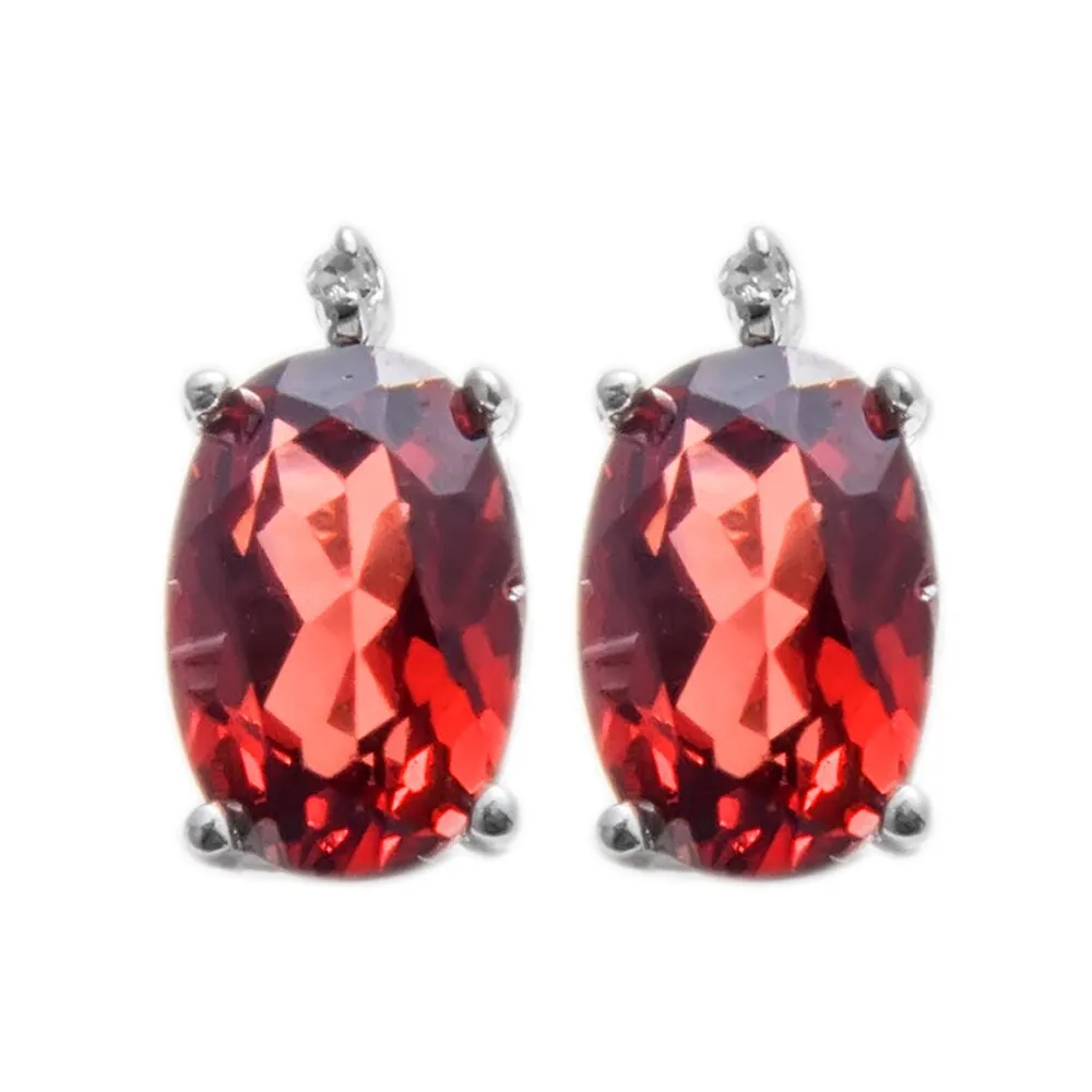 Sterling Silver 1.33 ct Oval Garnet and White Diamond Stud Earring sold by Zulily product image thumbnail 2