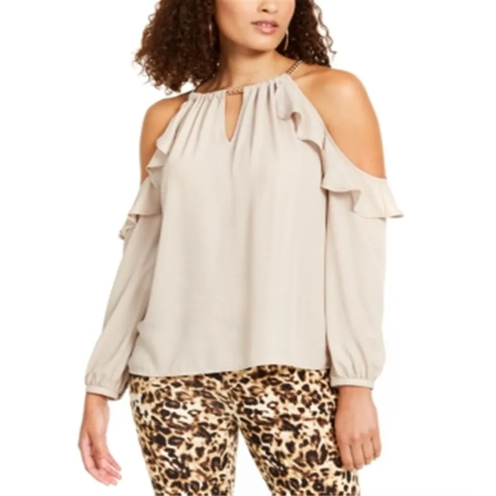Thalia Sodi Women's Ruffled Cold-Shoulder Top Brown Size XS sold by Zulily product image thumbnail 3