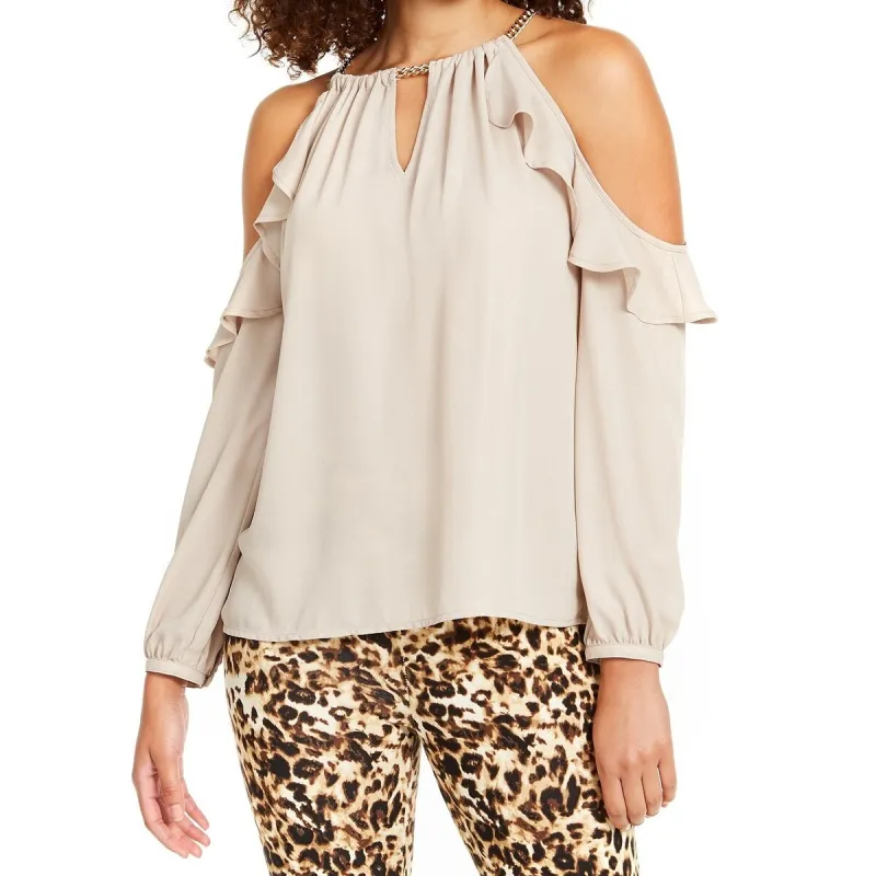 Thalia Sodi Women's Ruffled Cold-Shoulder Top Brown Size XS sold by Zulily
