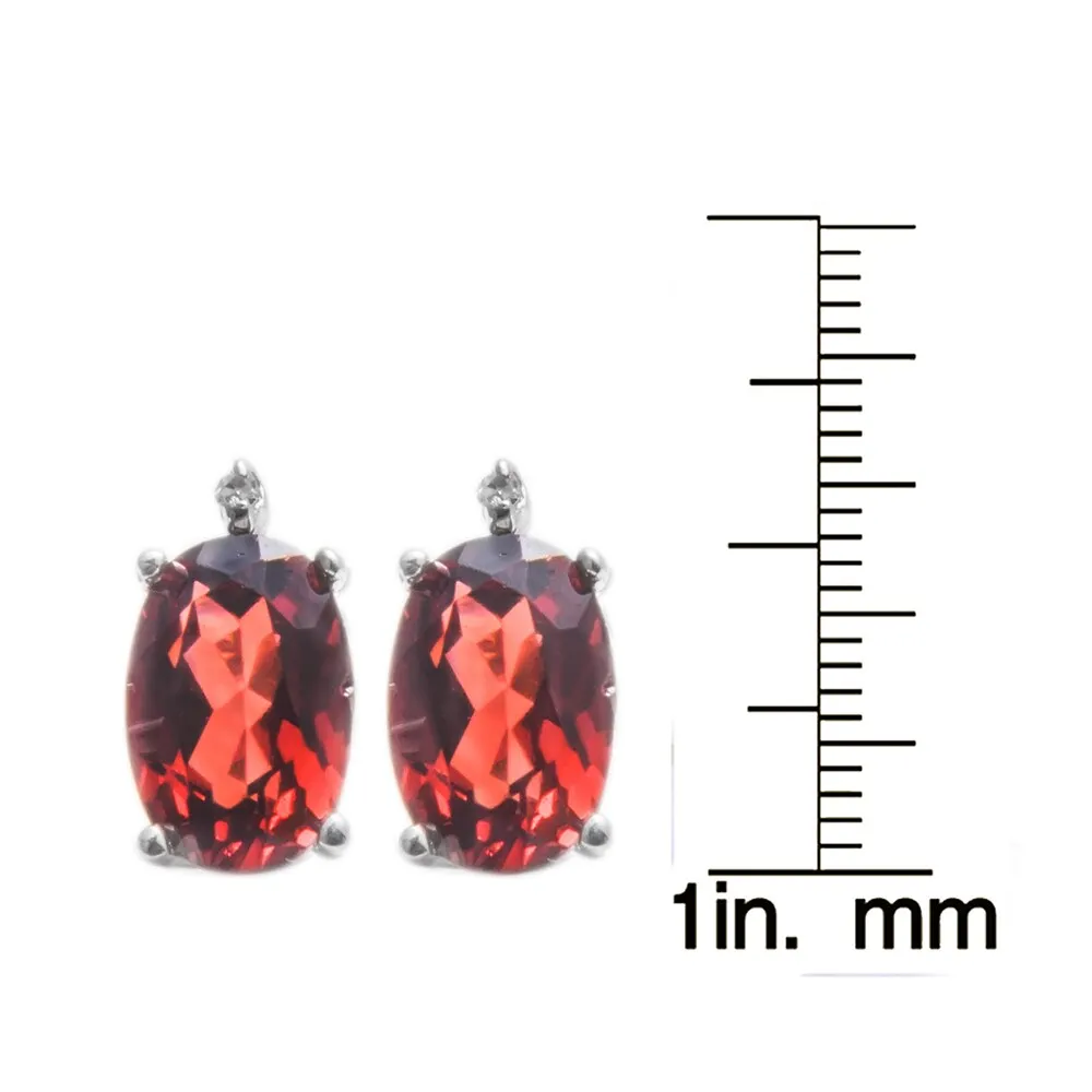 Sterling Silver 1.33 ct Oval Garnet and White Diamond Stud Earring sold by Zulily product image thumbnail 3