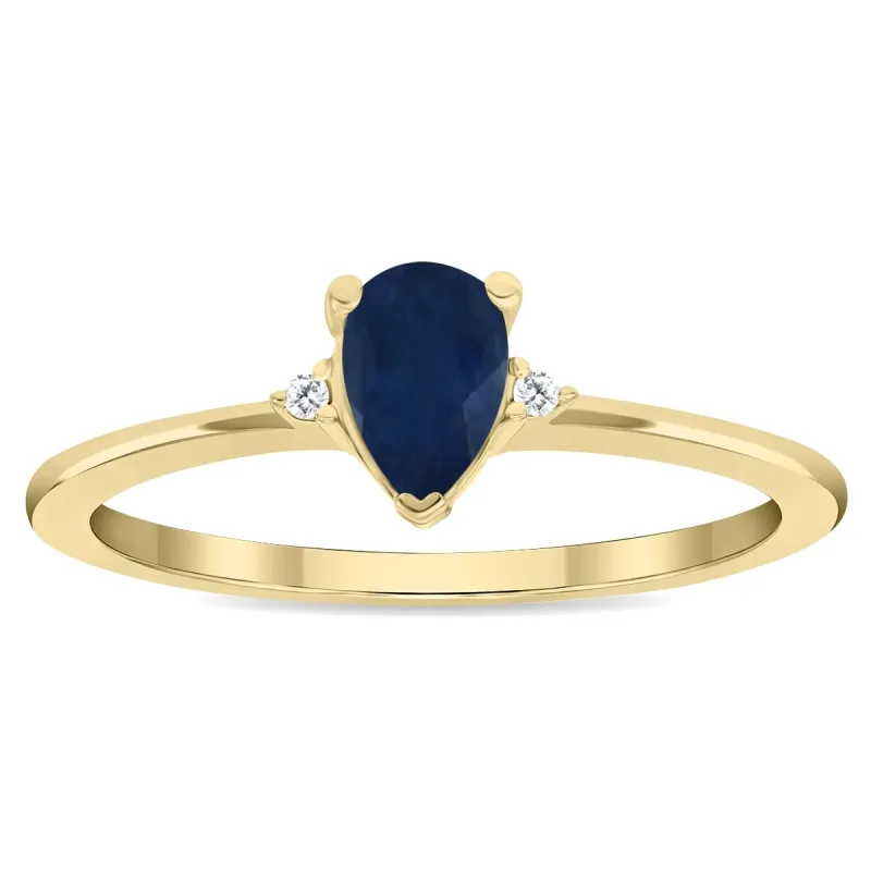 Women's Pear Shaped Sapphire and Diamond Classic Band in 10K Yellow Gold sold by Zulily