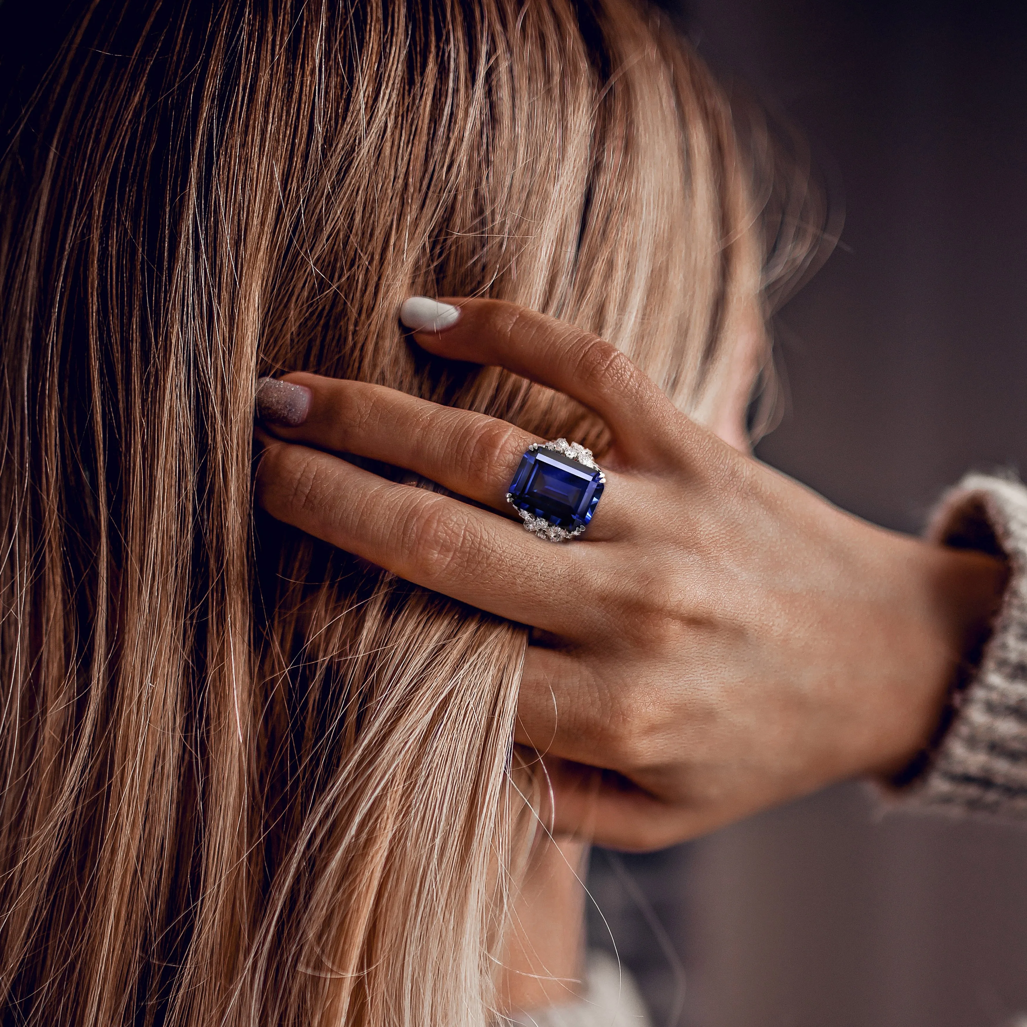 Miadora 27ct TGW Created Blue Sapphire and 1 3/4ct TDW Diamond Halo Engagement Ring in 14k White Gold sold by Zulily product image thumbnail 5